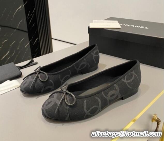 Luxurious Chanel CC Denim Ballet Flat with Bow Black 819072