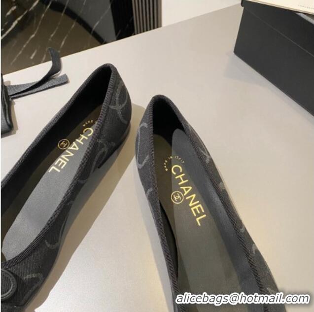 Luxurious Chanel CC Denim Ballet Flat with Bow Black 819072