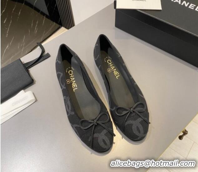 Luxurious Chanel CC Denim Ballet Flat with Bow Black 819072