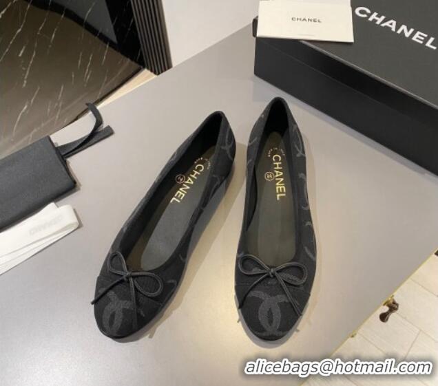 Luxurious Chanel CC Denim Ballet Flat with Bow Black 819072