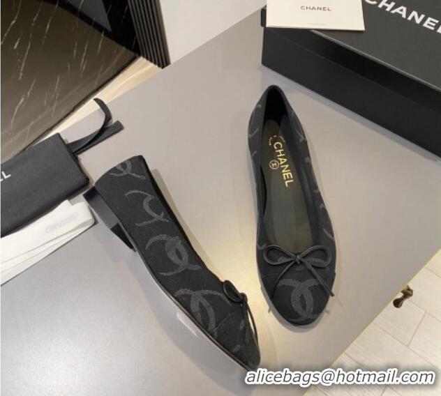 Luxurious Chanel CC Denim Ballet Flat with Bow Black 819072