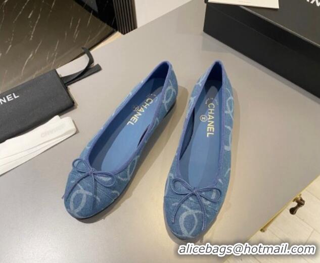 Good Looking Chanel CC Denim Ballet Flat with Bow Blue 819073