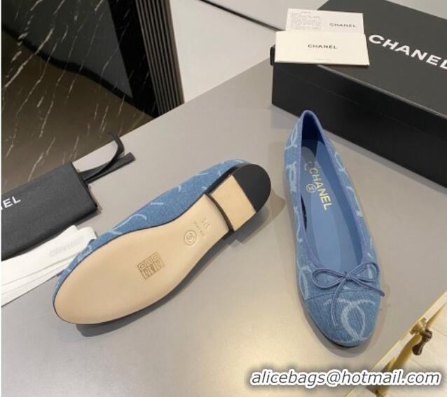 Good Looking Chanel CC Denim Ballet Flat with Bow Blue 819073