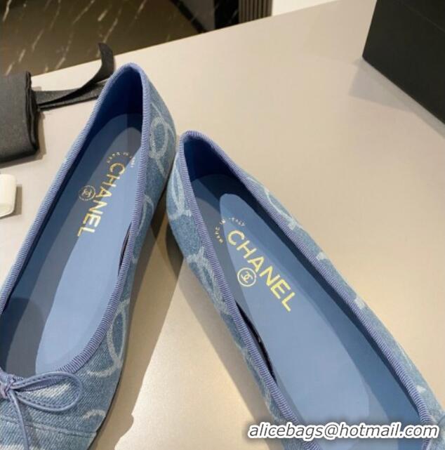 Good Looking Chanel CC Denim Ballet Flat with Bow Blue 819073