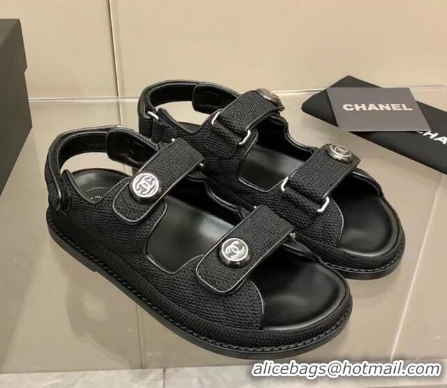 Luxury Chanel Mesh Strap Flat Sandals G35927 Black 382302