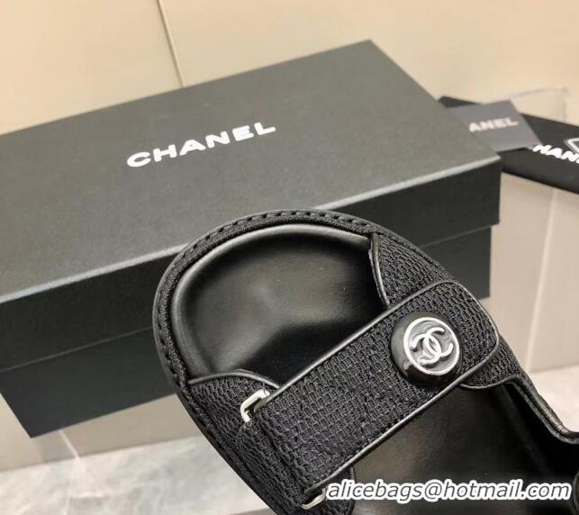 Luxury Chanel Mesh Strap Flat Sandals G35927 Black 382302