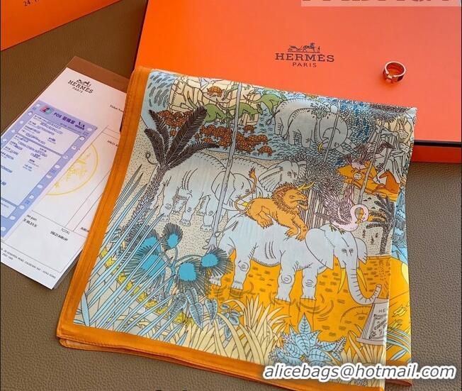 Fashion Hermes Le Carnaval des Animaux Silk Sqaure Scarf 50x50cm H8062 Orange 2023