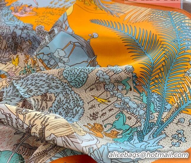 Fashion Hermes Le Carnaval des Animaux Silk Sqaure Scarf 50x50cm H8062 Orange 2023