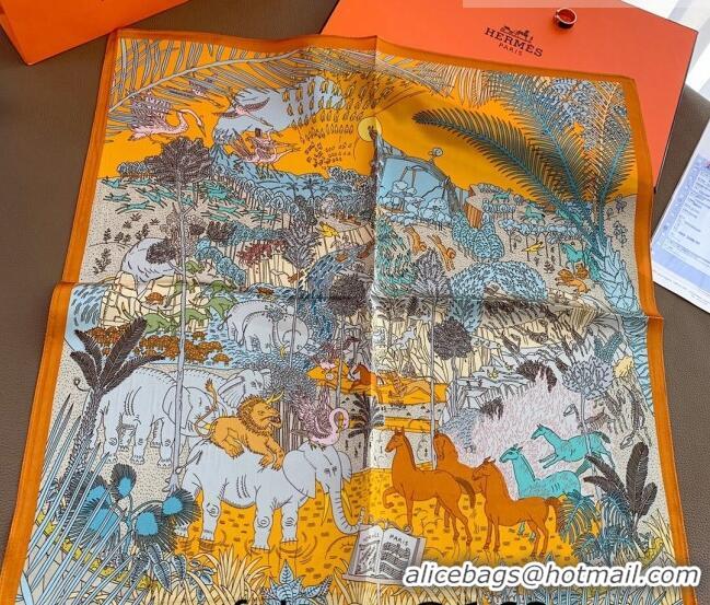 Fashion Hermes Le Carnaval des Animaux Silk Sqaure Scarf 50x50cm H8062 Orange 2023