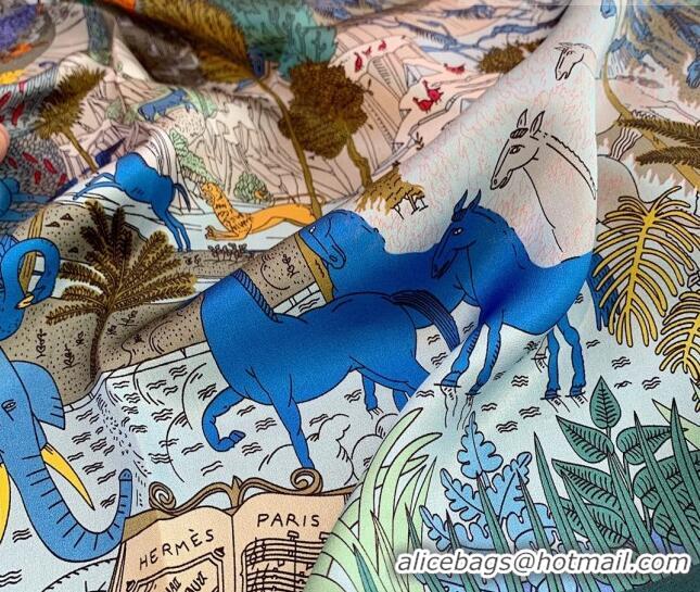 Market Sells Hermes Le Carnaval des Animaux Silk Sqaure Scarf 50x50cm H8062 Light Blue 2023