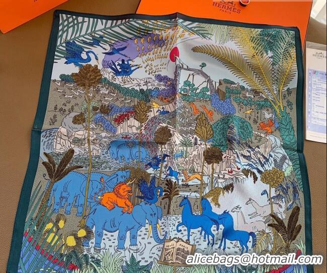 Market Sells Hermes Le Carnaval des Animaux Silk Sqaure Scarf 50x50cm H8062 Light Blue 2023