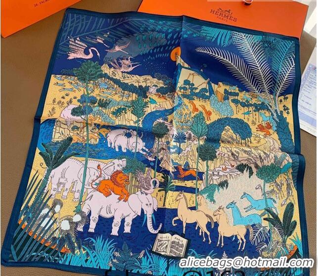 Inexpensive Hermes Le Carnaval des Animaux Silk Sqaure Scarf 50x50cm H8062 Dark Blue 2023