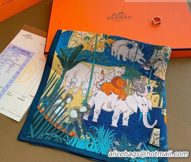 Inexpensive Hermes Le Carnaval des Animaux Silk Sqaure Scarf 50x50cm H8062 Dark Blue 2023