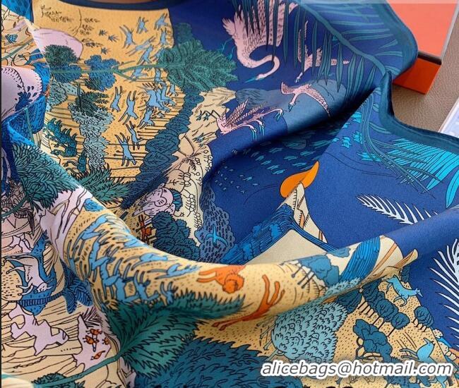 Inexpensive Hermes Le Carnaval des Animaux Silk Sqaure Scarf 50x50cm H8062 Dark Blue 2023