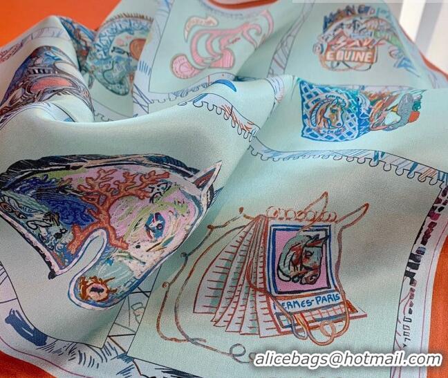 Spot Bulk Hermes Chevaloscope Silk Sqaure Scarf 50x50cm H8063 Light Blue 2023