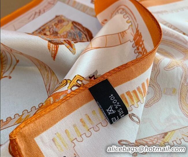 Buy Classic Hermes Chevaloscope Silk Sqaure Scarf 50x50cm H8063 Orange 2023