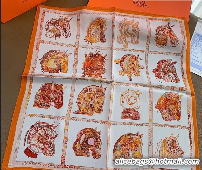 Buy Classic Hermes Chevaloscope Silk Sqaure Scarf 50x50cm H8063 Orange 2023