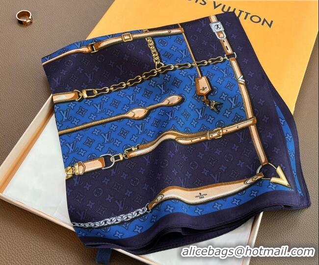 Luxury New Louis Vuitton Trunk Silk Sqaure Scarf 50x50cm LV10183 Blue 2023