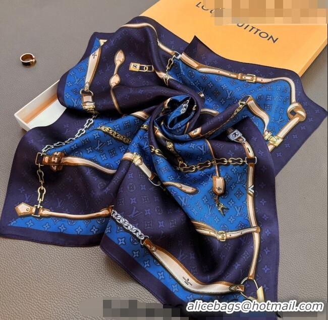 Luxury New Louis Vuitton Trunk Silk Sqaure Scarf 50x50cm LV10183 Blue 2023