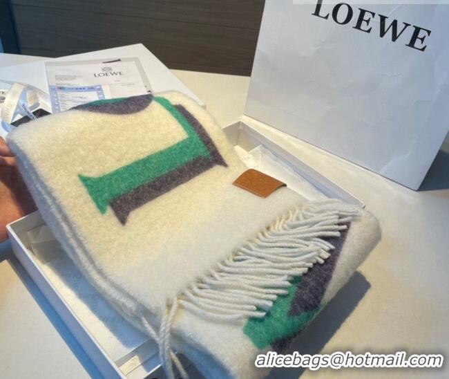 Modern Classic Loewe Wool and Mohair Long Scarf 24x185cm LE10182 White 2023