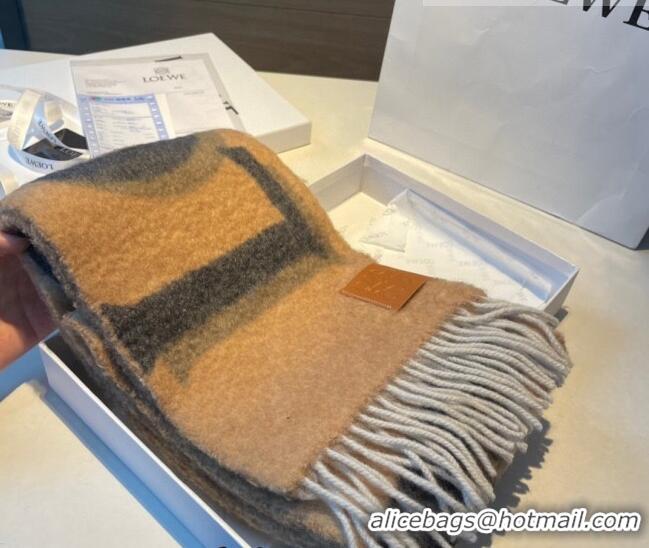 Luxury Classic Loewe Wool and Mohair Long Scarf 24x185cm LE10182 Brown 2023