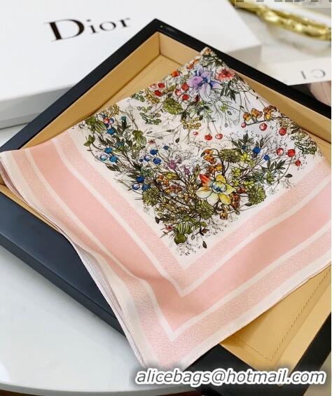 Stylish Discount Dior Flora Silk Sqaure Scarf 53x53cm DR10181 Pink 2023