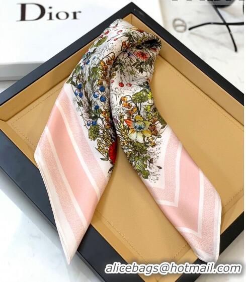 Stylish Discount Dior Flora Silk Sqaure Scarf 53x53cm DR10181 Pink 2023