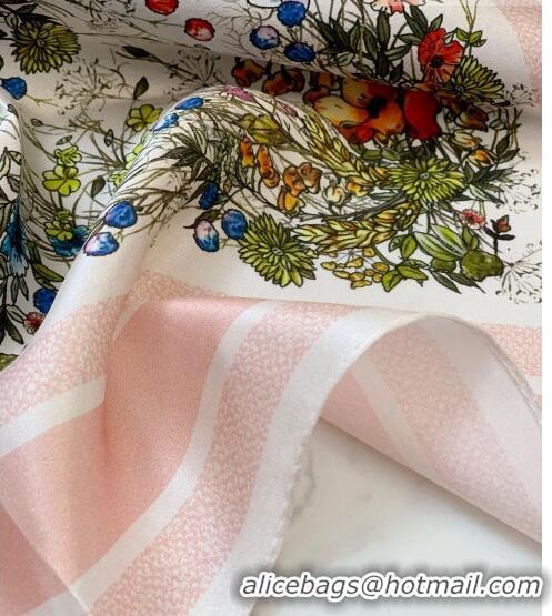 Stylish Discount Dior Flora Silk Sqaure Scarf 53x53cm DR10181 Pink 2023