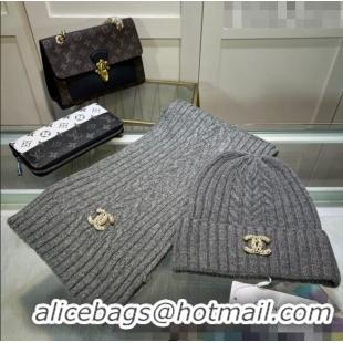 Market Sells Chanel Knit Hat and Scarf Set CH101807 Dark Grey 2023