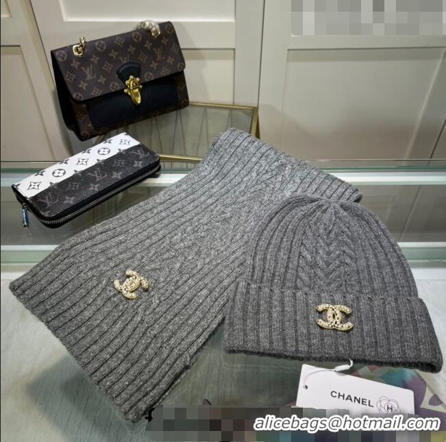 Market Sells Chanel Knit Hat and Scarf Set CH101807 Dark Grey 2023