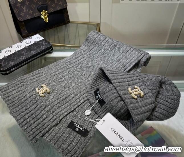 Market Sells Chanel Knit Hat and Scarf Set CH101807 Dark Grey 2023