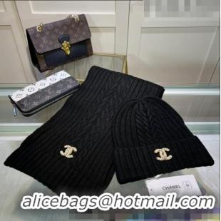 New Product Chanel Knit Hat and Scarf Set CH101807 Black 2023