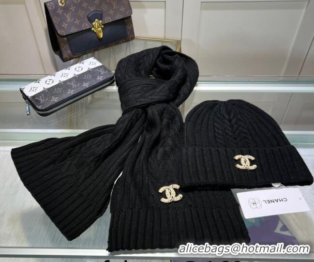 New Product Chanel Knit Hat and Scarf Set CH101807 Black 2023