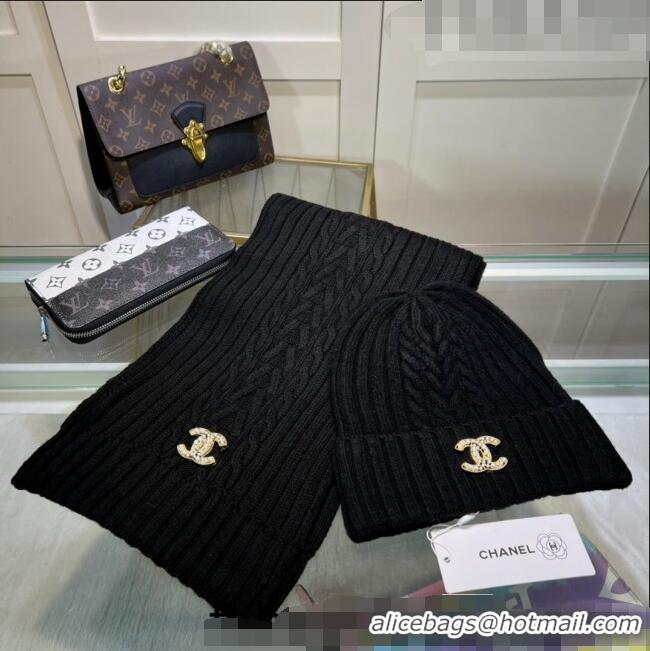 New Product Chanel Knit Hat and Scarf Set CH101807 Black 2023