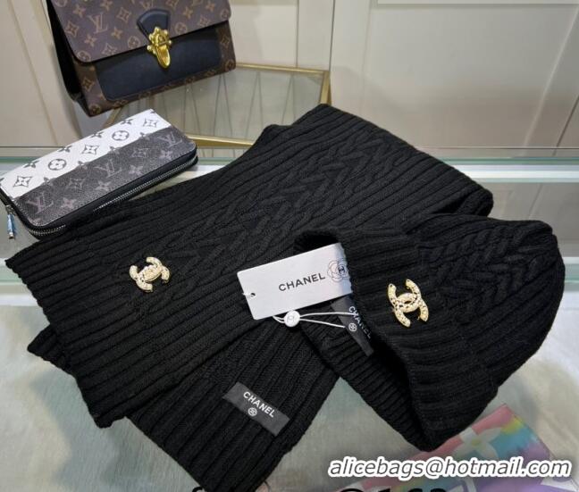 New Product Chanel Knit Hat and Scarf Set CH101807 Black 2023