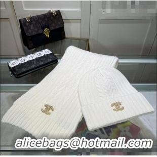 New Design Chanel Knit Hat and Scarf Set CH101807 Optic White 2023