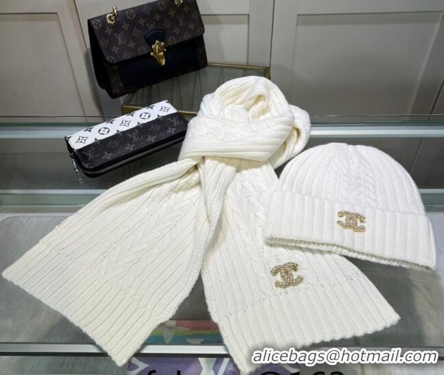 New Design Chanel Knit Hat and Scarf Set CH101807 Optic White 2023