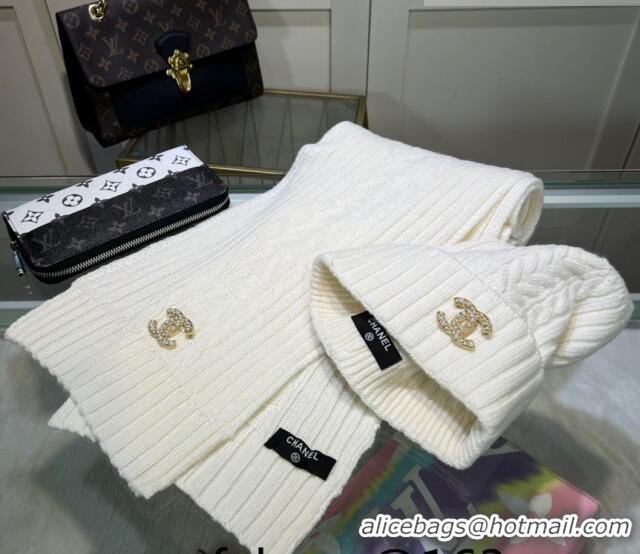 New Design Chanel Knit Hat and Scarf Set CH101807 Optic White 2023