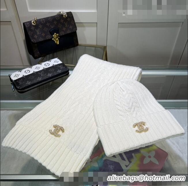 New Design Chanel Knit Hat and Scarf Set CH101807 Optic White 2023