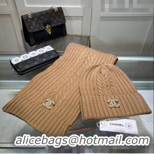 Wholesale Grade Chanel Knit Hat and Scarf Set CH101807 Brown 2023