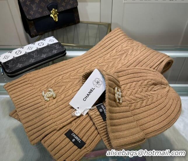 Wholesale Grade Chanel Knit Hat and Scarf Set CH101807 Brown 2023