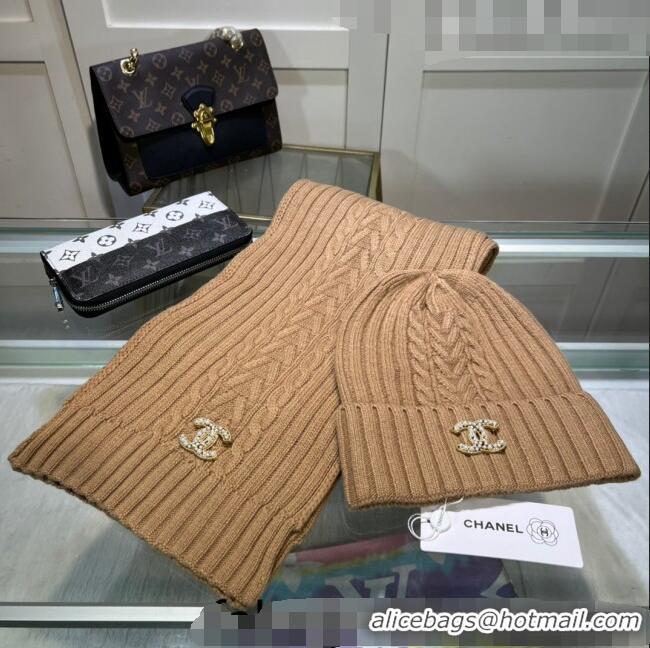 Wholesale Grade Chanel Knit Hat and Scarf Set CH101807 Brown 2023