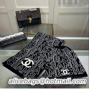 Top Quality Chanel Knit Hat and Scarf Set CH101807 Black/White 2023