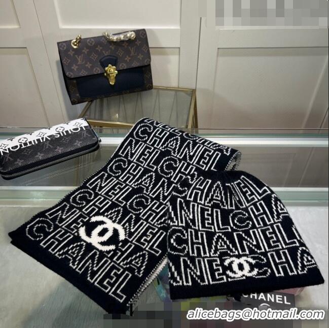 Top Quality Chanel Knit Hat and Scarf Set CH101807 Black/White 2023