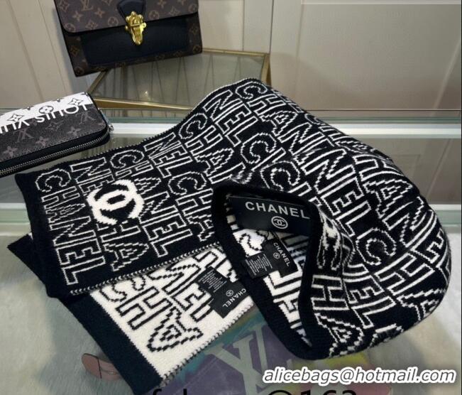 Top Quality Chanel Knit Hat and Scarf Set CH101807 Black/White 2023