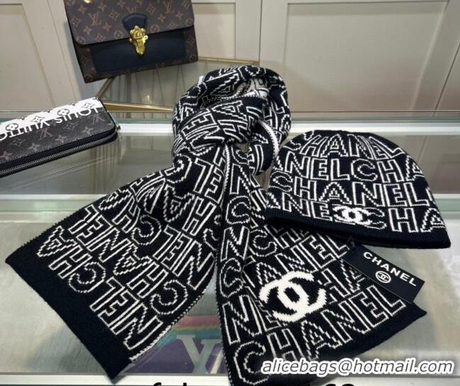 Top Quality Chanel Knit Hat and Scarf Set CH101807 Black/White 2023