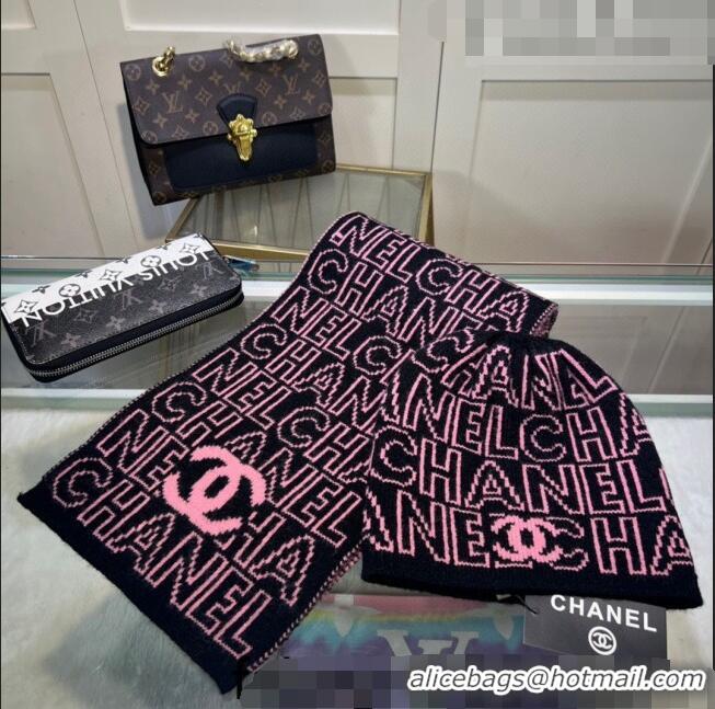 Cheap Classic Chanel Knit Hat and Scarf Set CH101807 Black/Pink 2023