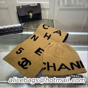 Inexpensive Chanel Knit Hat and Scarf Set CH101807 Brown 2023