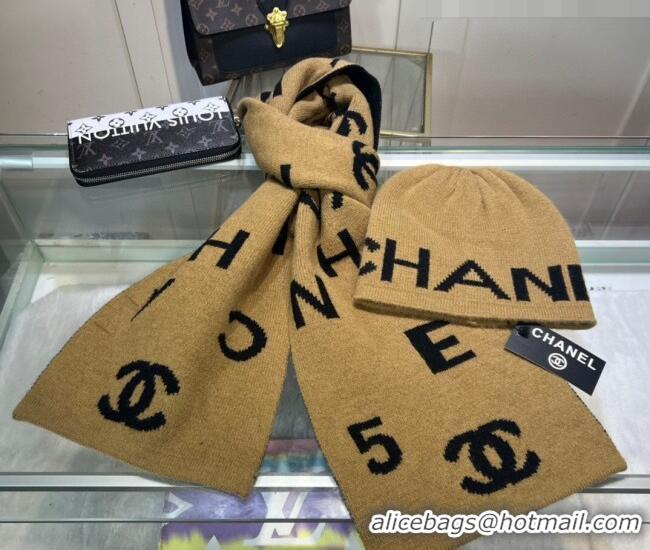 Inexpensive Chanel Knit Hat and Scarf Set CH101807 Brown 2023