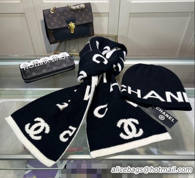 Low Cost Chanel Knit Hat and Scarf Set CH101807 Black/White 2023